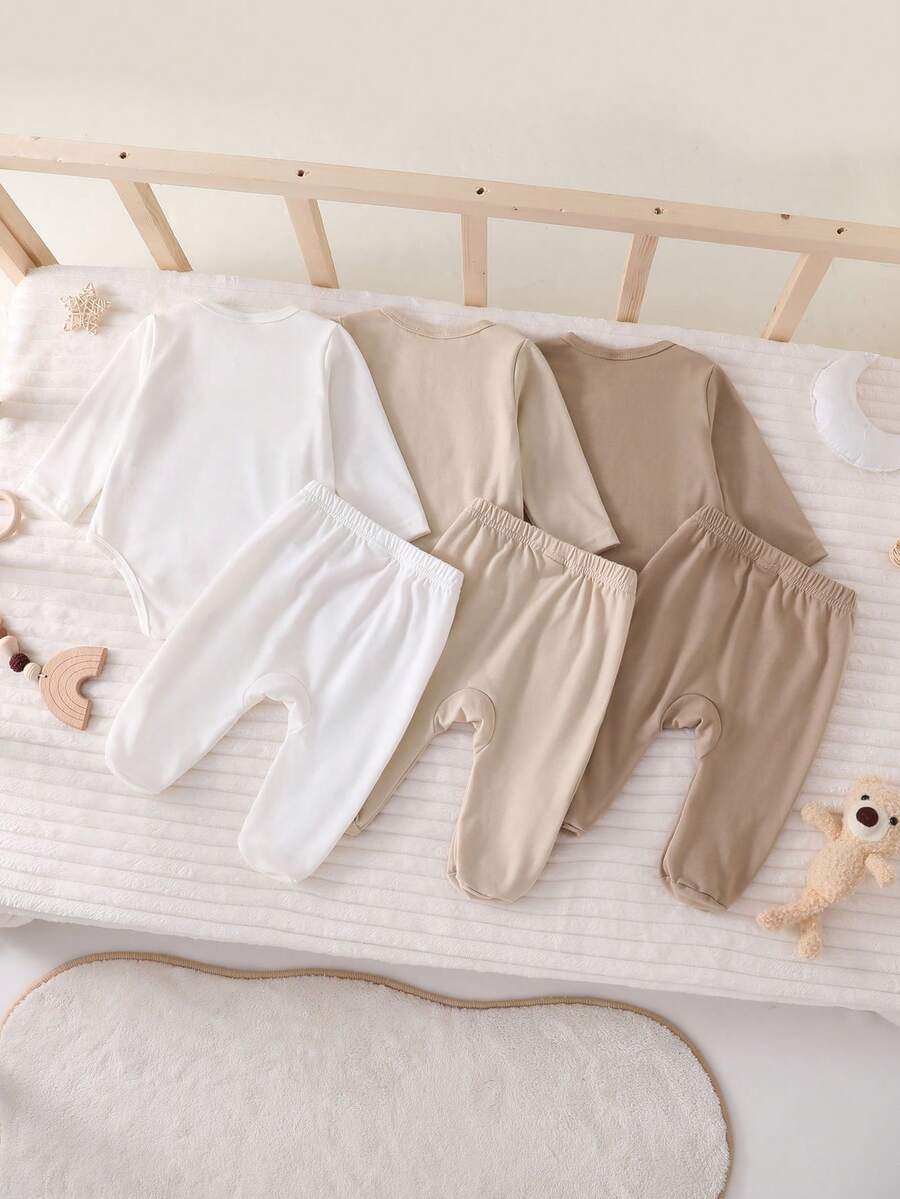 6pcs Baby Boys Wrap Bodysuit & Footed Pants Set - Taupe | 21 Centur...