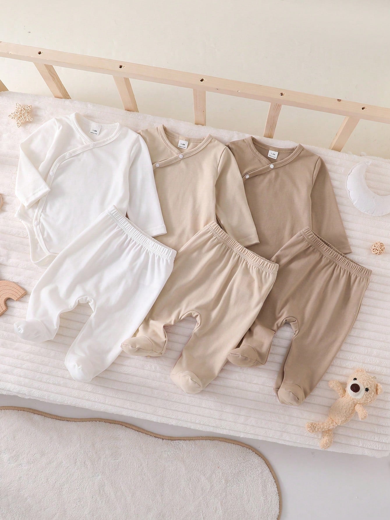6pcs Baby Boys Wrap Bodysuit & Footed Pants Set - Taupe | 21 Centur...