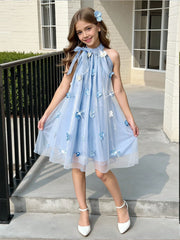 Big Girls 3D Floral Appliqué Halter Neck Tulle Dress - Periwinkle |...