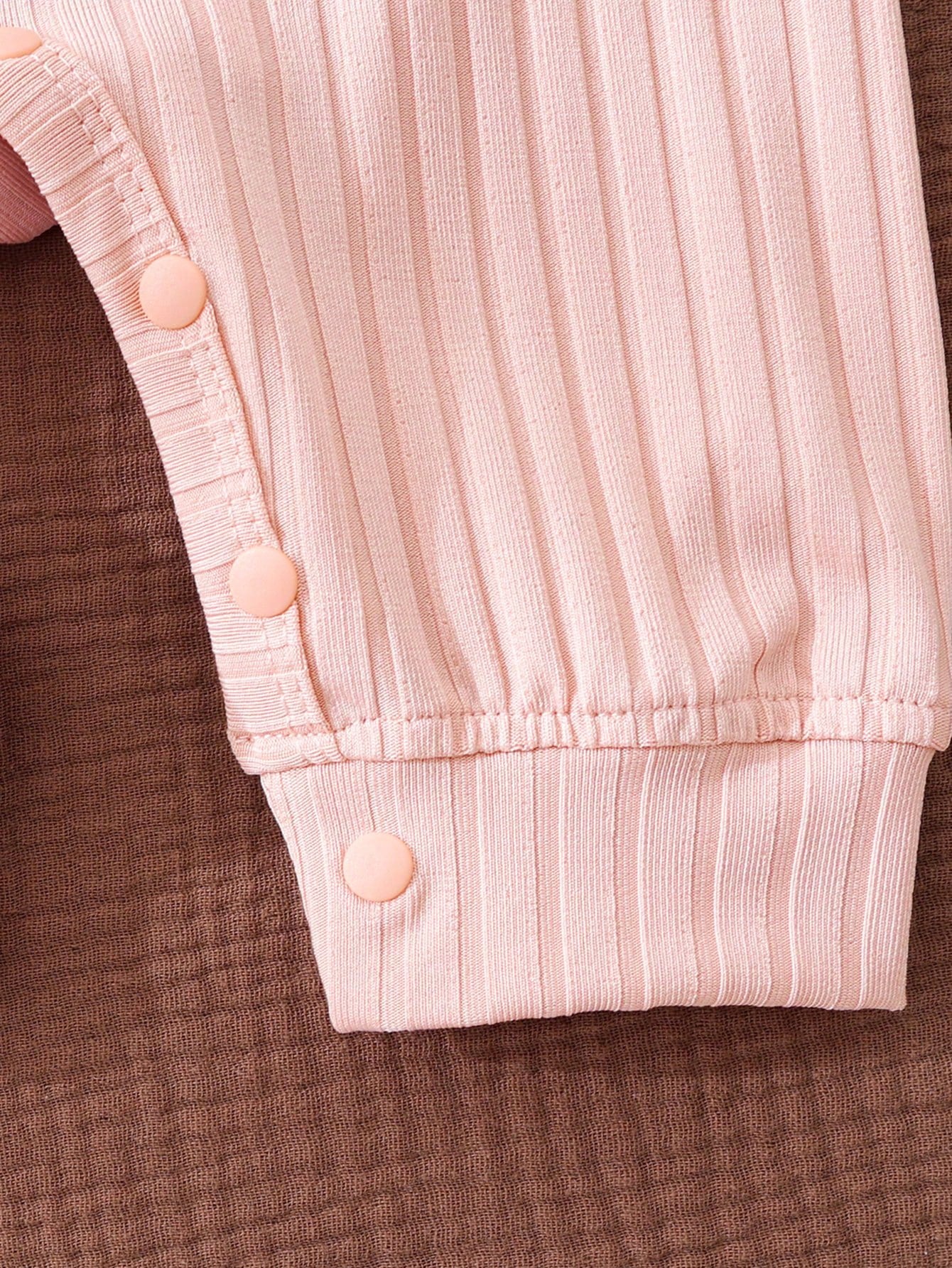 Baby Girls Ribbed Ruffle Collar Bow Romper - Blush