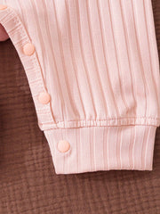 Baby Girls Ribbed Ruffle Collar Bow Romper - Blush