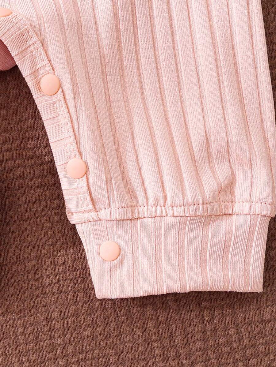 Baby Girls Ribbed Ruffle Collar Bow Romper - Blush