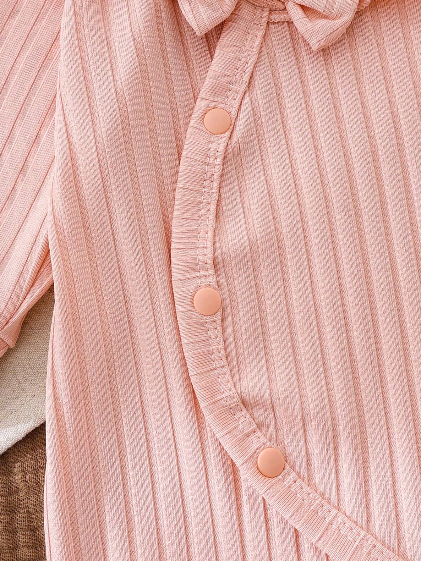 Baby Girls Ribbed Ruffle Collar Bow Romper - Blush