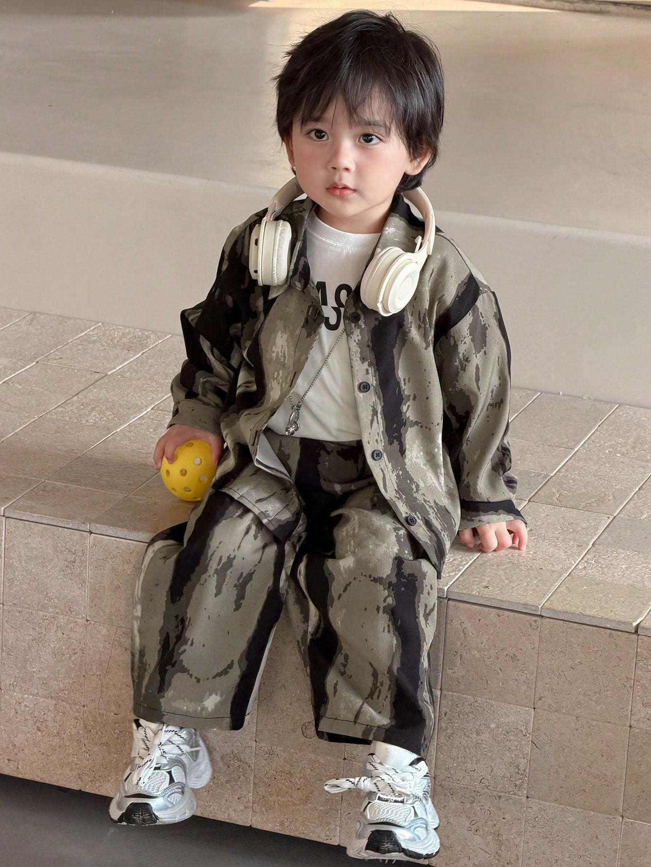 2pcs Boys Camo Print Overshirt & Wide-Leg Pants Set - Moss | 21 Cen...