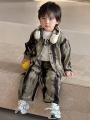 2pcs Boys Camo Print Overshirt & Wide-Leg Pants Set - Moss | 21 Cen...