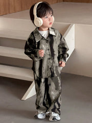 2pcs Boys Camo Print Overshirt & Wide-Leg Pants Set - Moss | 21 Cen...