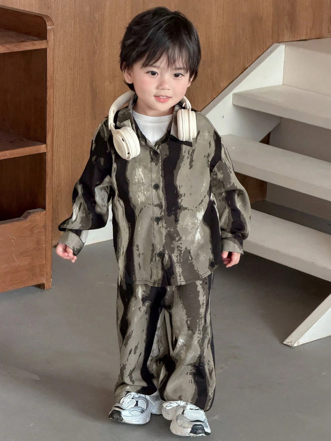 2pcs Boys Camo Print Overshirt & Wide-Leg Pants Set - Moss | 21 Cen...