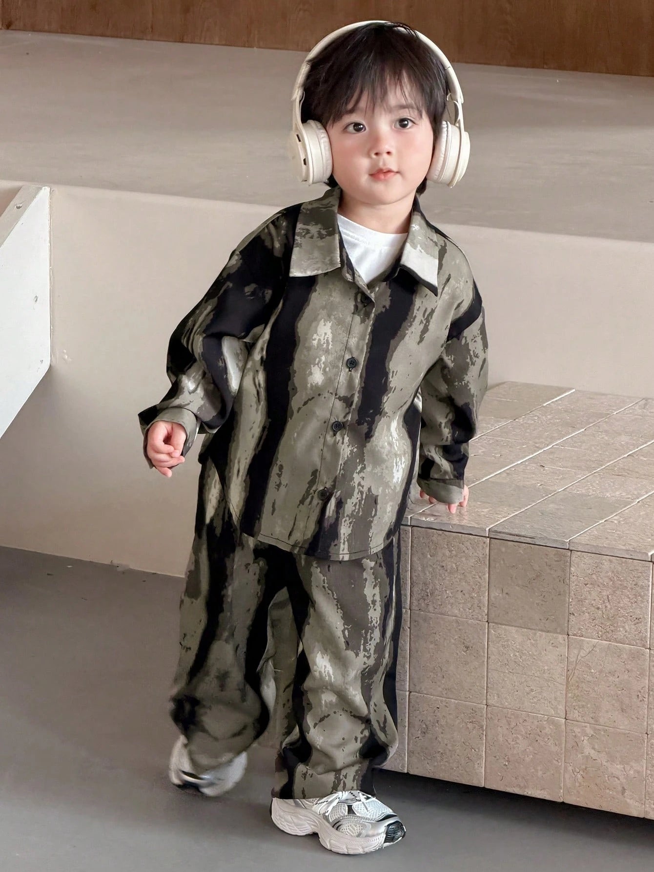 2pcs Boys Camo Print Overshirt & Wide-Leg Pants Set - Moss | 21 Cen...