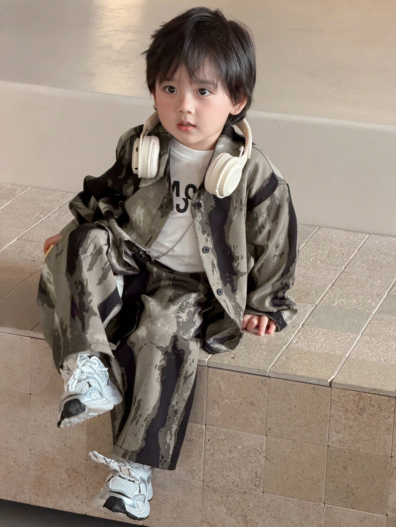 2pcs Boys Camo Print Overshirt & Wide-Leg Pants Set - Moss | 21 Cen...