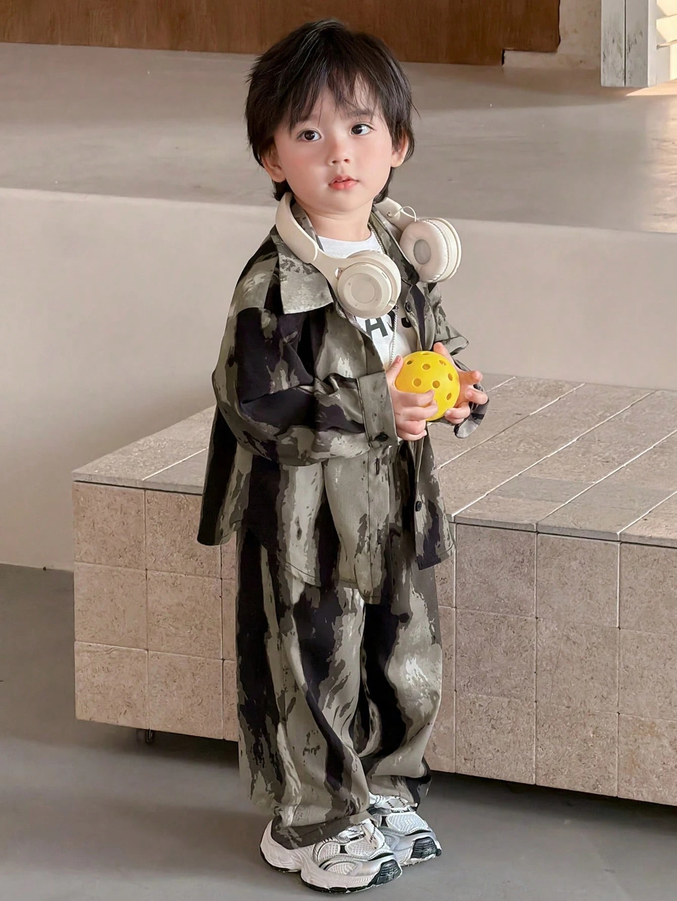 2pcs Boys Camo Print Overshirt & Wide-Leg Pants Set - Moss | 21 Cen...