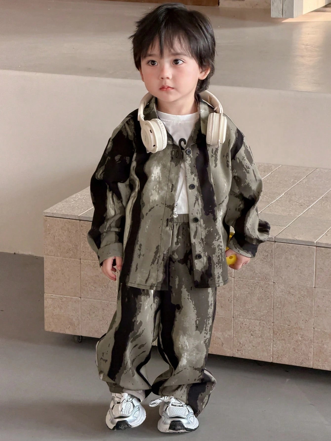 2pcs Boys Camo Print Overshirt & Wide-Leg Pants Set - Moss | 21 Cen...