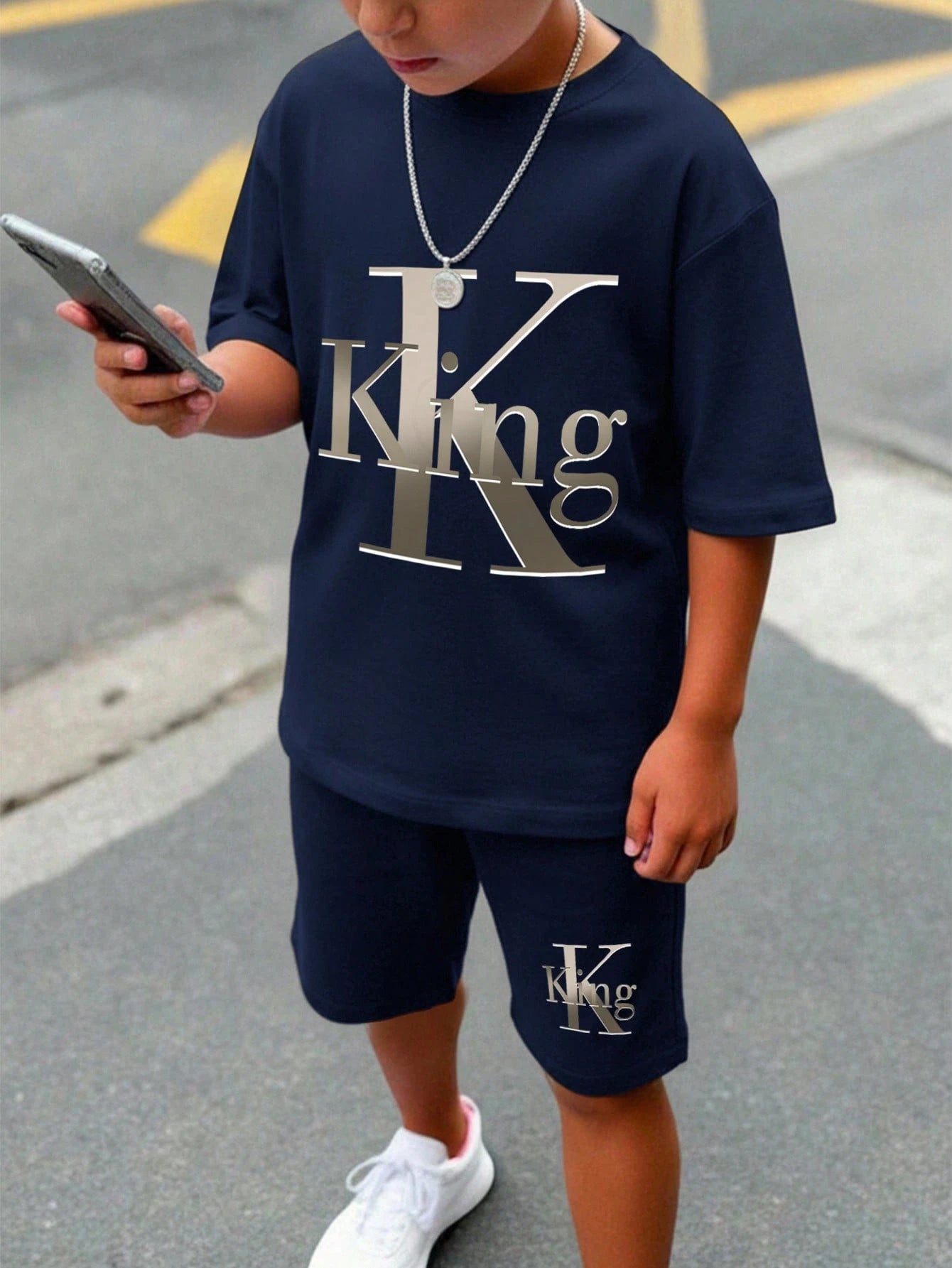 2pcs Big Boys King Graphic Oversized Tee & Shorts Set - Midnight | ...