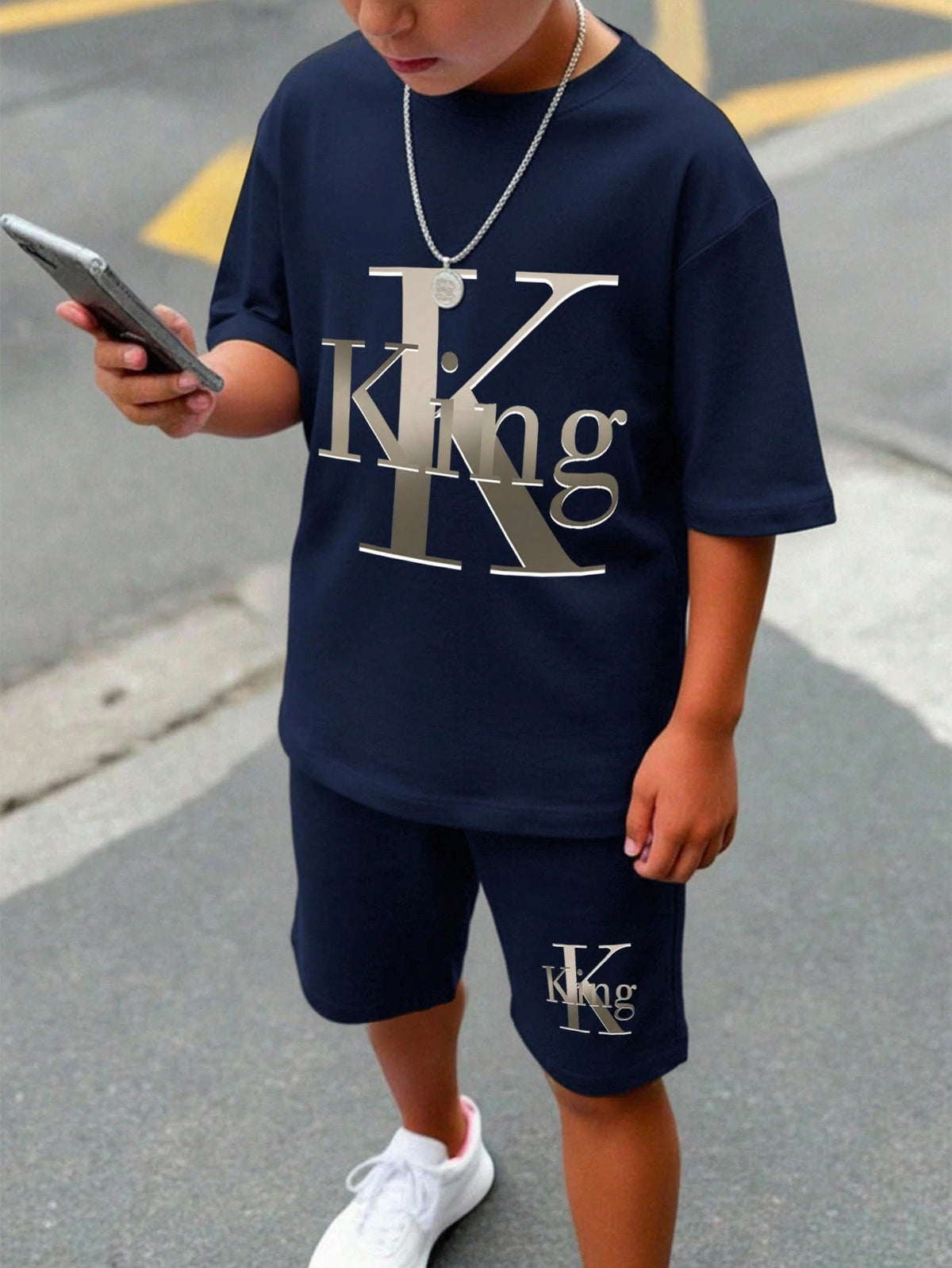 2pcs Big Boys King Graphic Oversized Tee & Shorts Set - Midnight | ...
