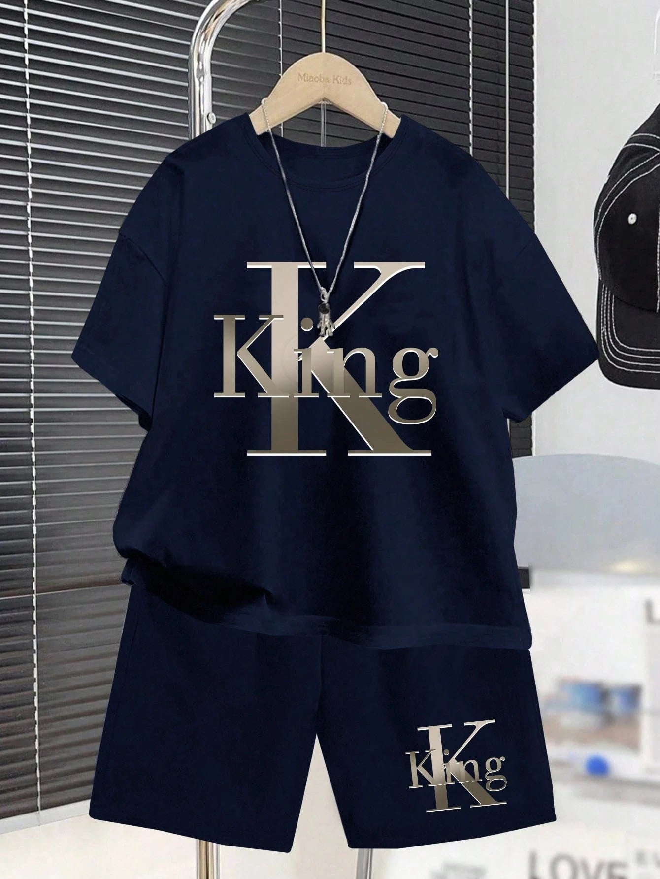 2pcs Big Boys King Graphic Oversized Tee & Shorts Set - Midnight | ...
