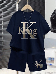2pcs Big Boys King Graphic Oversized Tee & Shorts Set - Midnight | ...