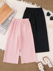 2pcs Little Girls Wide-Leg Crinkle Textured Pants Set - Blush | 21 ...