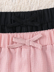 2pcs Little Girls Wide-Leg Crinkle Textured Pants Set - Blush | 21 ...