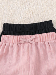 2pcs Little Girls Wide-Leg Crinkle Textured Pants Set - Blush | 21 ...
