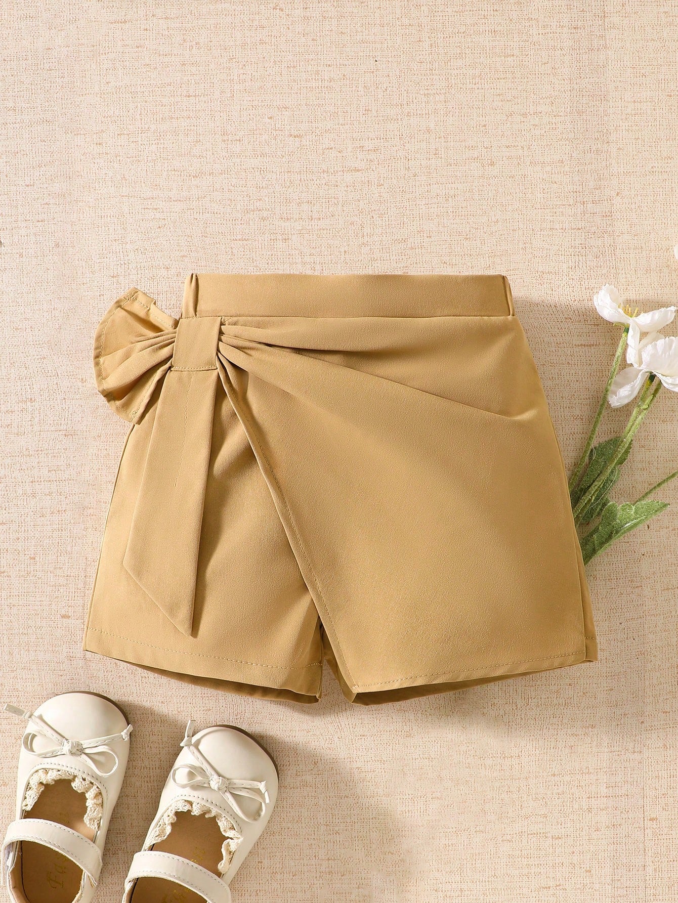 Girls Bow-Detail Wrap Skort - Buff | 21 Century Kids