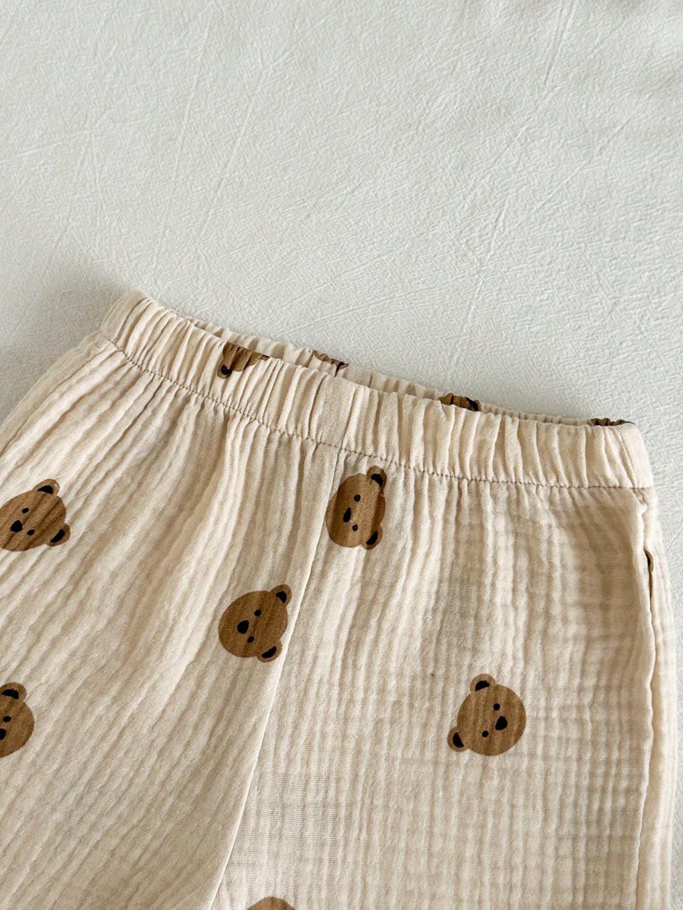 Boys Bear Print Muslin Collar Shirt & Shorts Set - Ecru