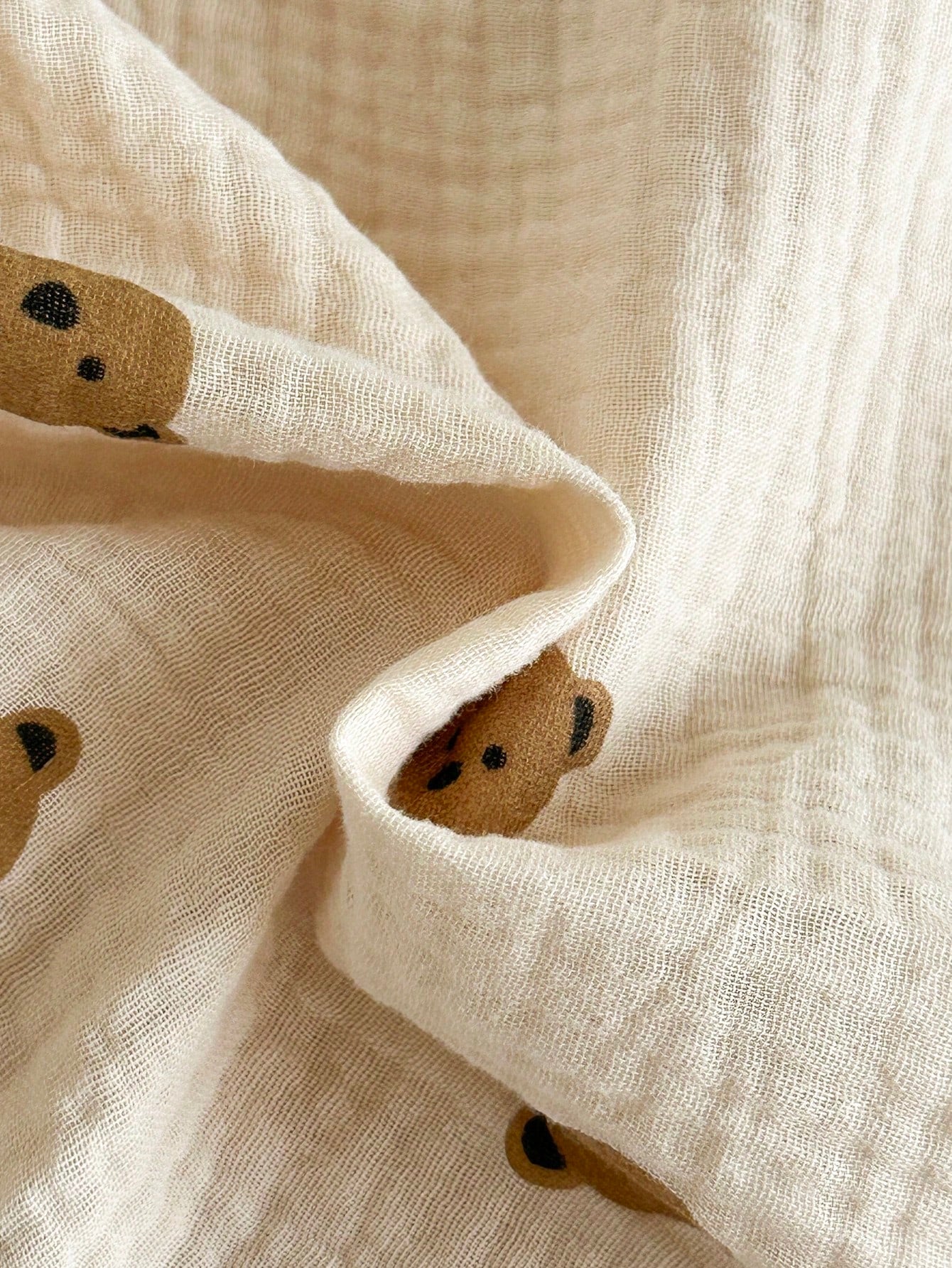 Boys Bear Print Muslin Collar Shirt & Shorts Set - Ecru