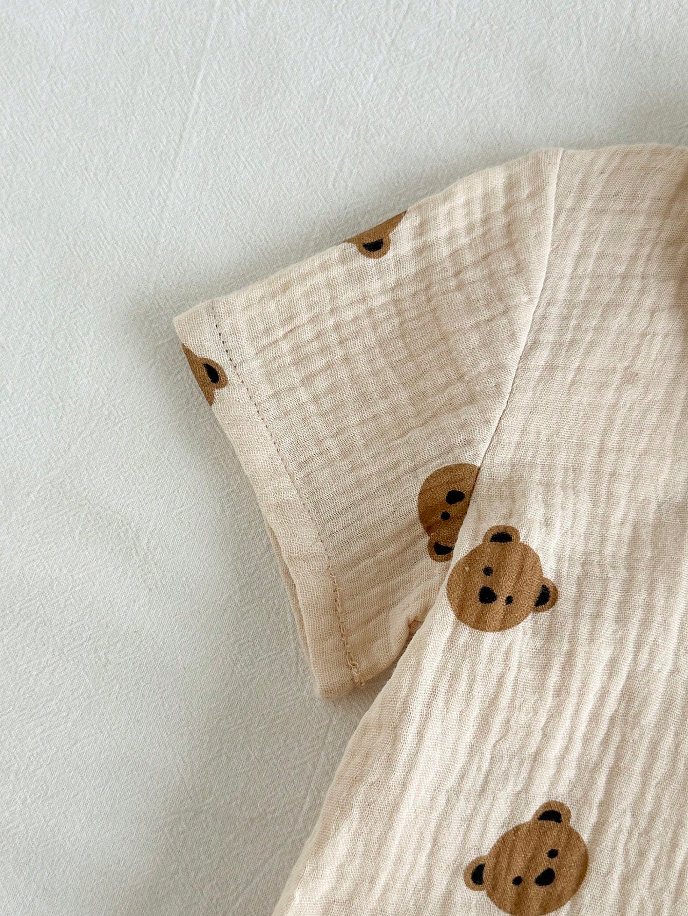 Boys Bear Print Muslin Collar Shirt & Shorts Set - Ecru