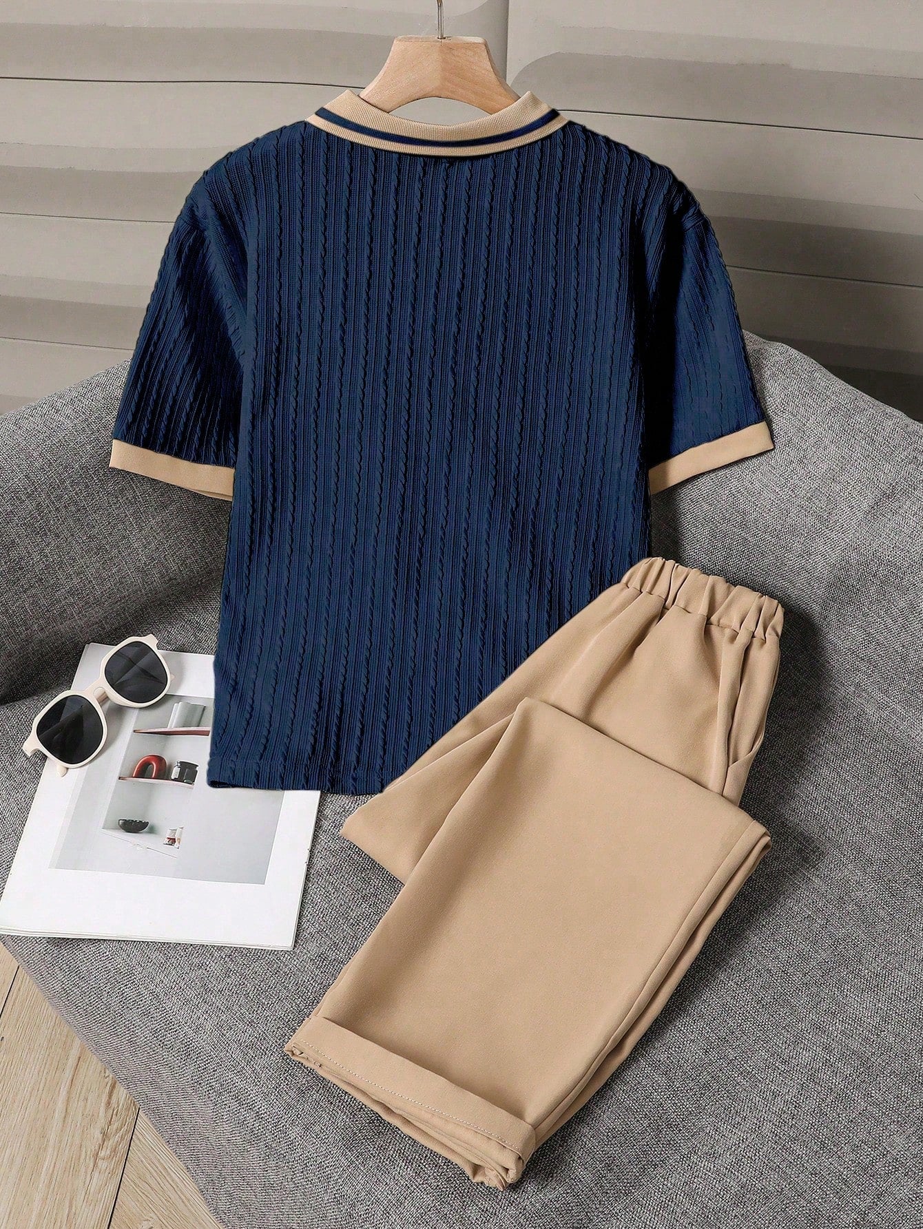 2pcs Boys Cable Knit Polo Shirt & Chino Trousers Set - Midnight | 2...