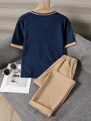2pcs Boys Cable Knit Polo Shirt & Chino Trousers Set - Midnight | 2...