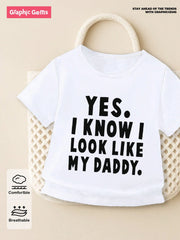 2pcs Boys 'Look Like My Daddy' Slogan Tee & Denim Shorts Set - Ivor...