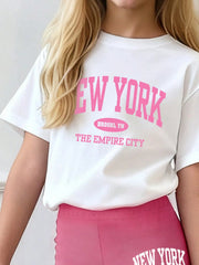 2pcs Big Girls New York Graphic Tee & Flare Pants Set - Fuchsia | 2...