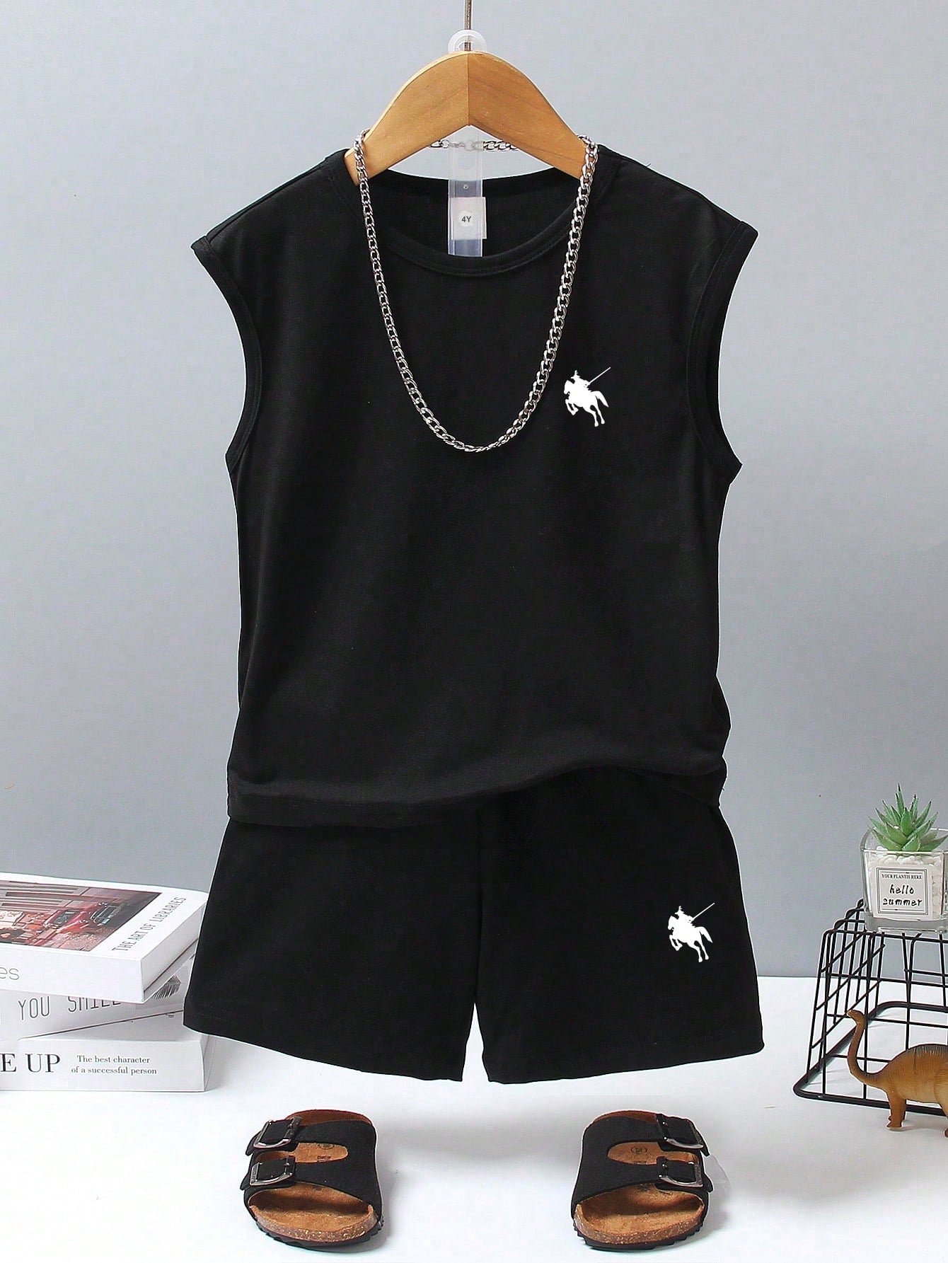 Boys Polo Equestrian Print Muscle Tee & Shorts Set - Onyx