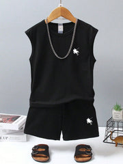 Boys Polo Equestrian Print Muscle Tee & Shorts Set - Onyx