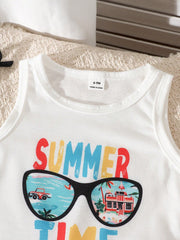 3pcs Boys Summer Time Graphic Tank Top & Tropical Shorts Set - Ivor...
