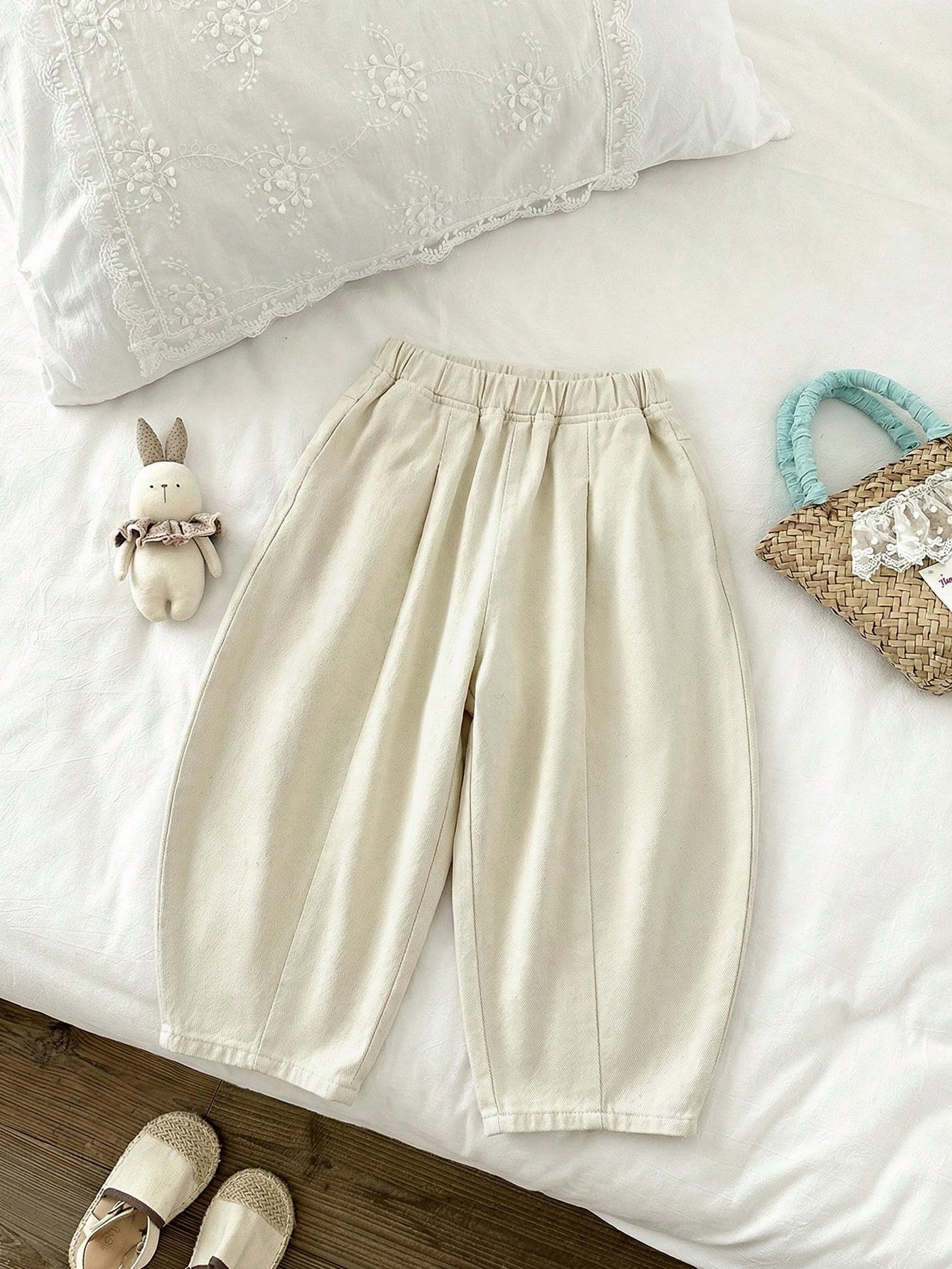 Little Girls Wide-Leg Tulip Hem Denim Trousers - Ecru | 21 Century ...