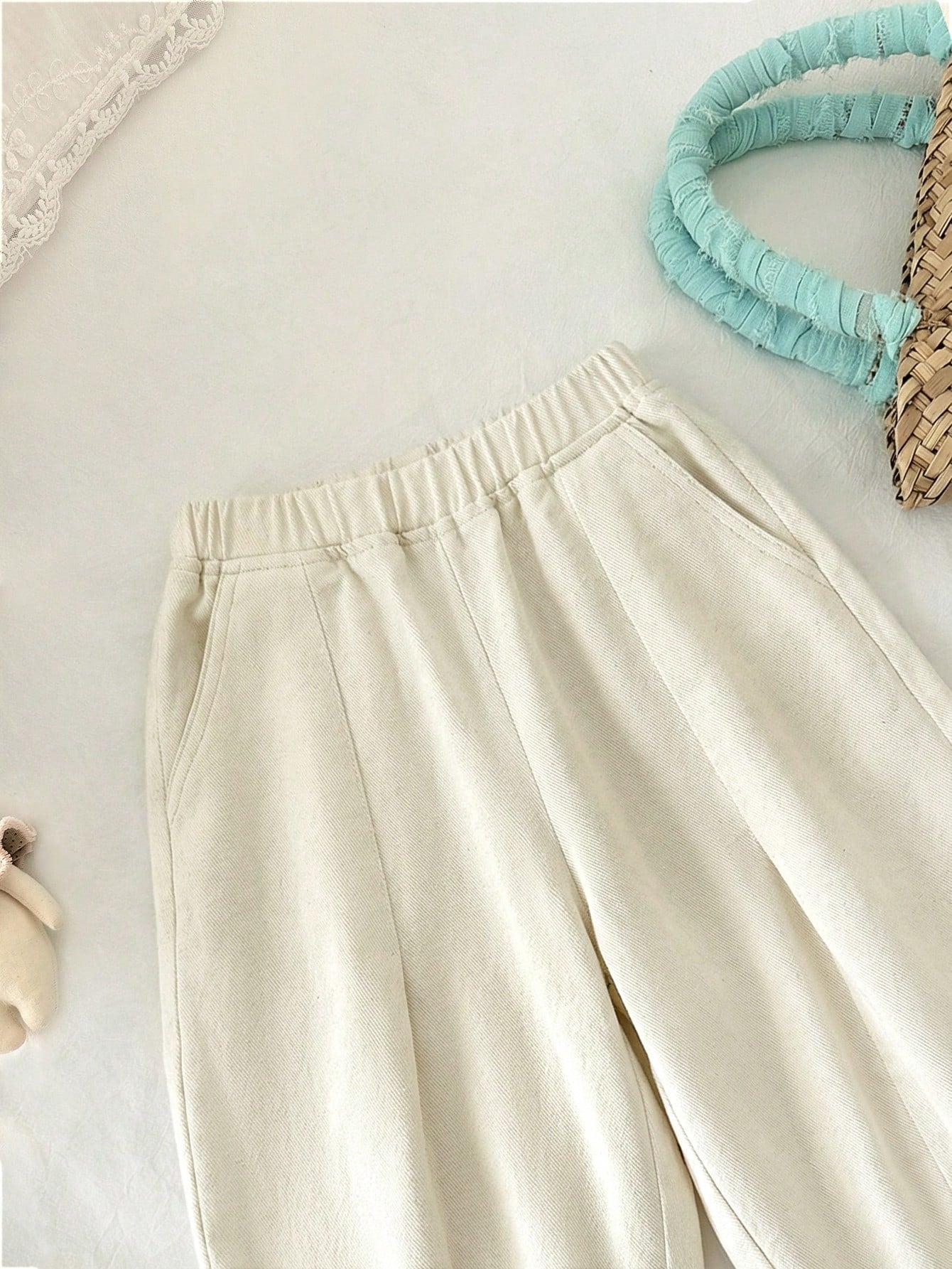Little Girls Wide-Leg Tulip Hem Denim Trousers - Ecru | 21 Century ...
