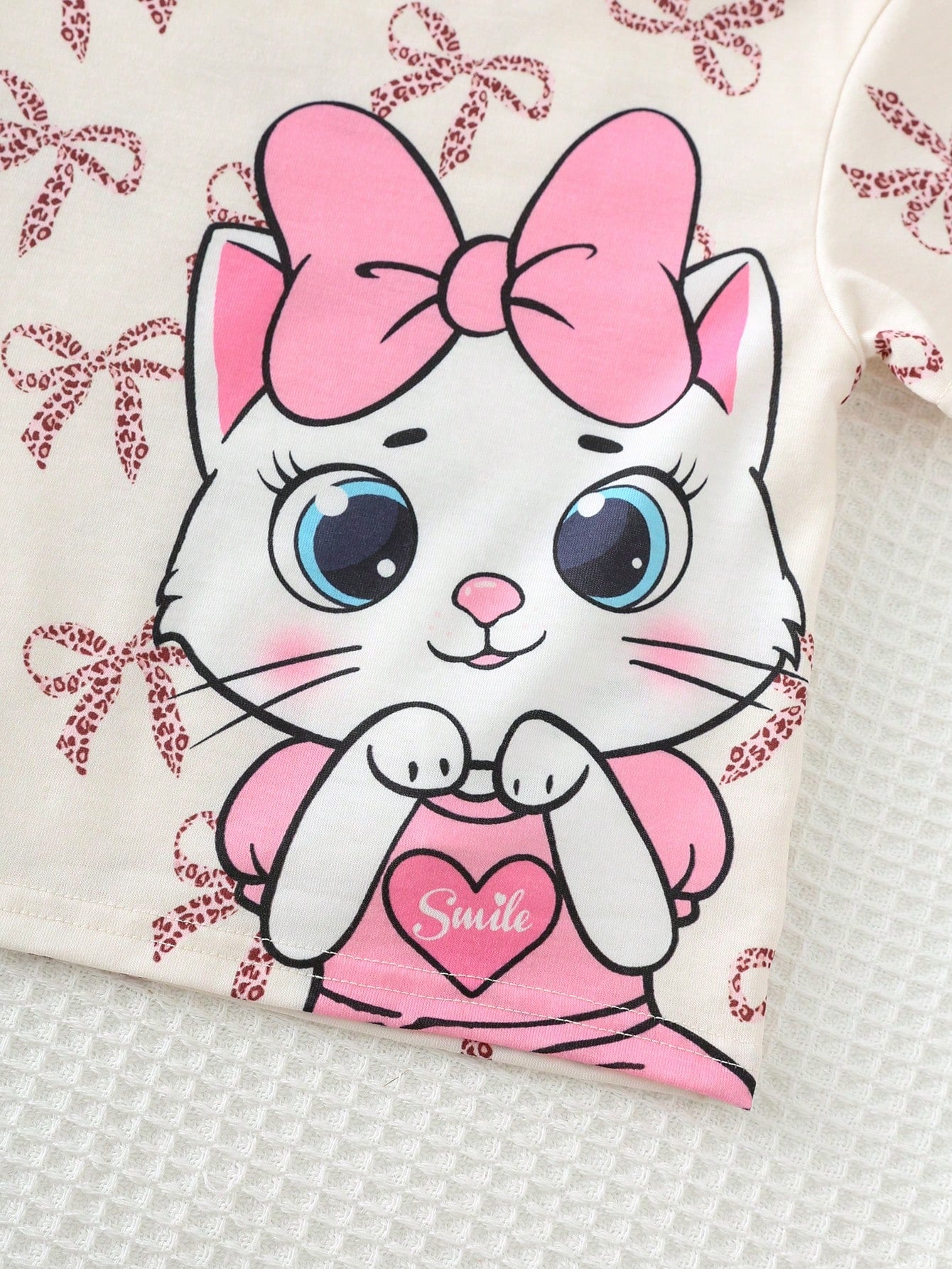 2pcs Girls Bow Print Tee & Shorts Set - Isabelline