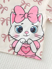 2pcs Girls Bow Print Tee & Shorts Set - Isabelline
