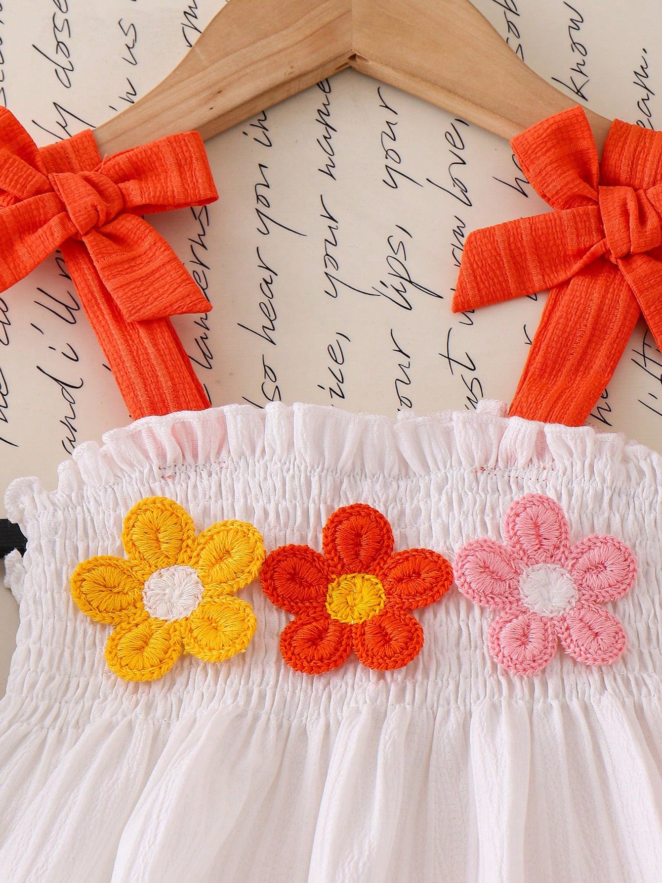 2pcs Girls 3D Floral Camisole & Wide-Leg Pants Set - Tangerine
