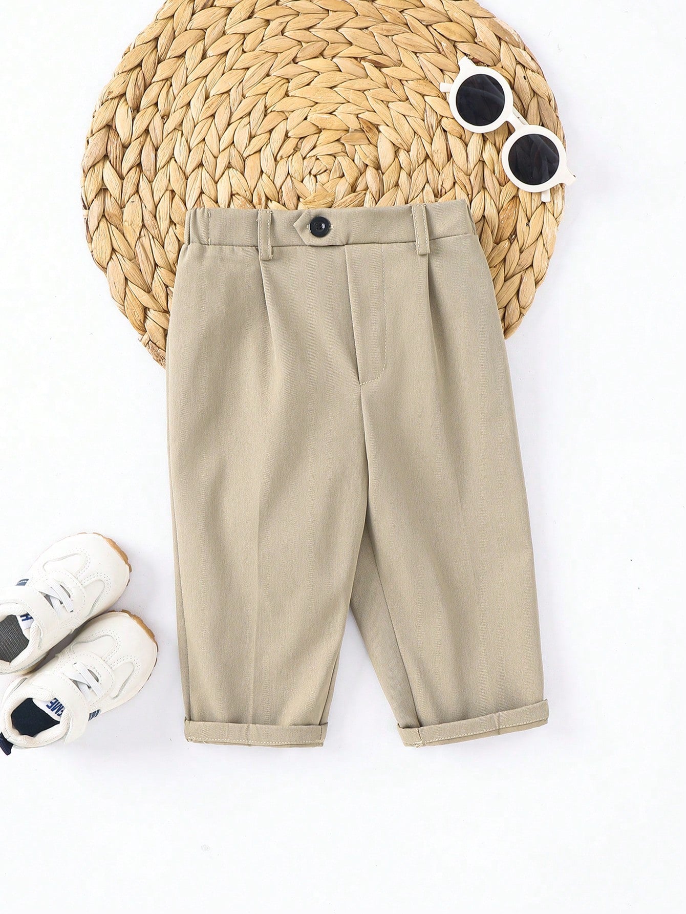 Boys Pleated Chino Trousers with Cuffed Hem - Greige | 21 Century Kids
