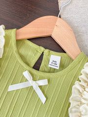 Girls Ruffle Trim Bow Vest & Shorts Set - Sage
