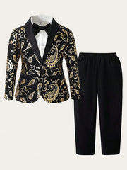 Little Boys Paisley Jacquard Tuxedo Blazer & Trousers - Onyx