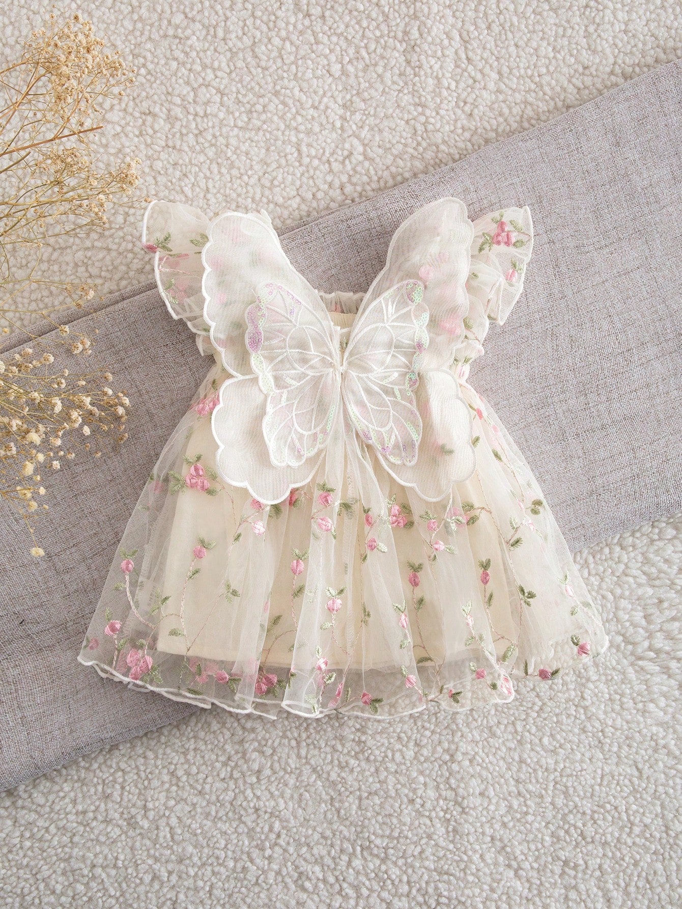 Baby Girls Rose Embroidered Tulle Butterfly Dress - Ivory | 21 Cent...