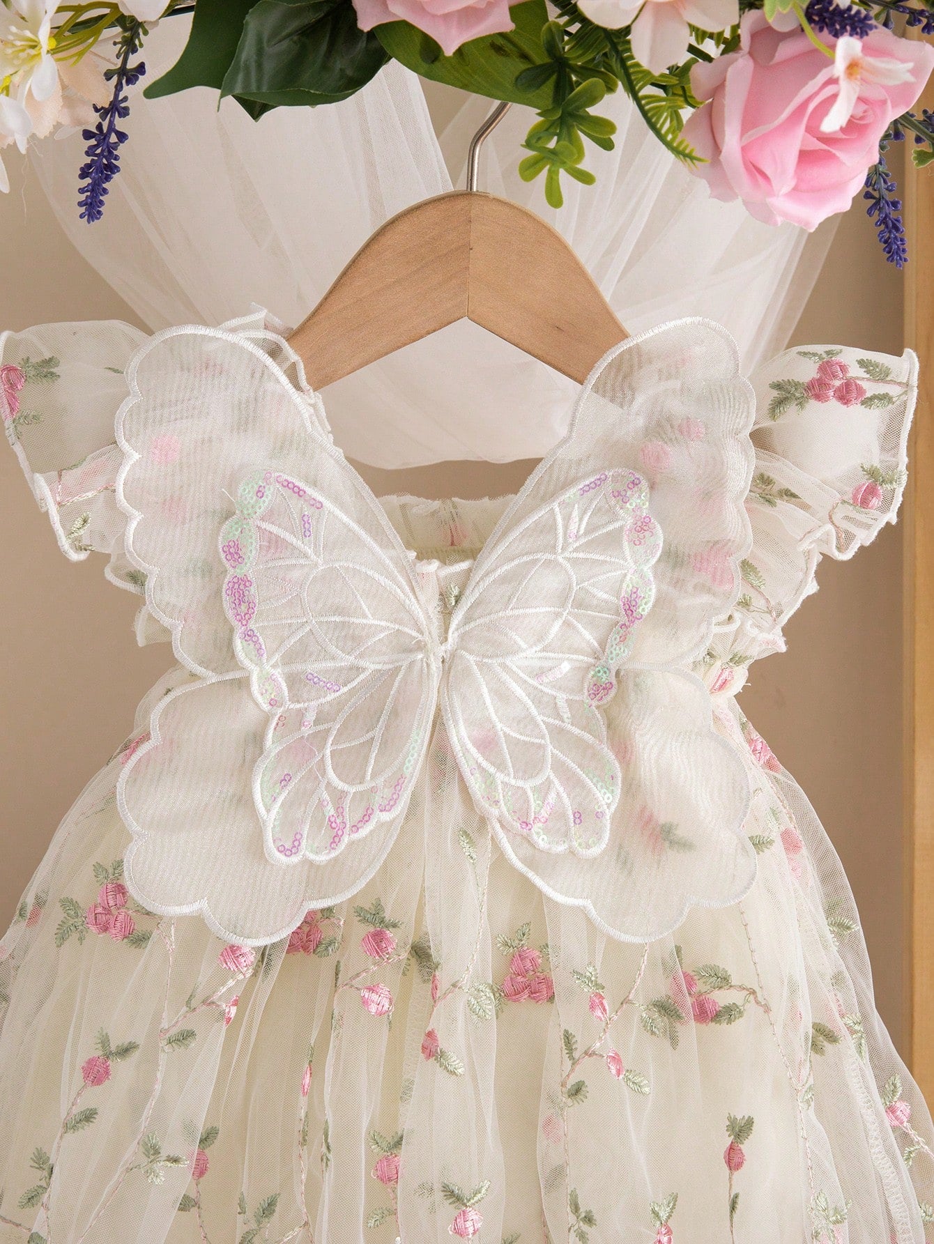 Baby Girls Rose Embroidered Tulle Butterfly Dress - Ivory | 21 Cent...
