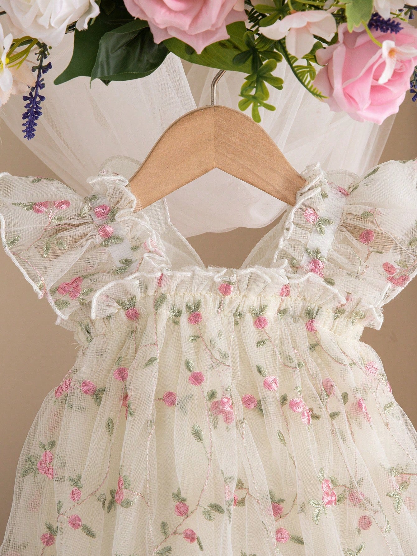 Baby Girls Rose Embroidered Tulle Butterfly Dress - Ivory | 21 Cent...