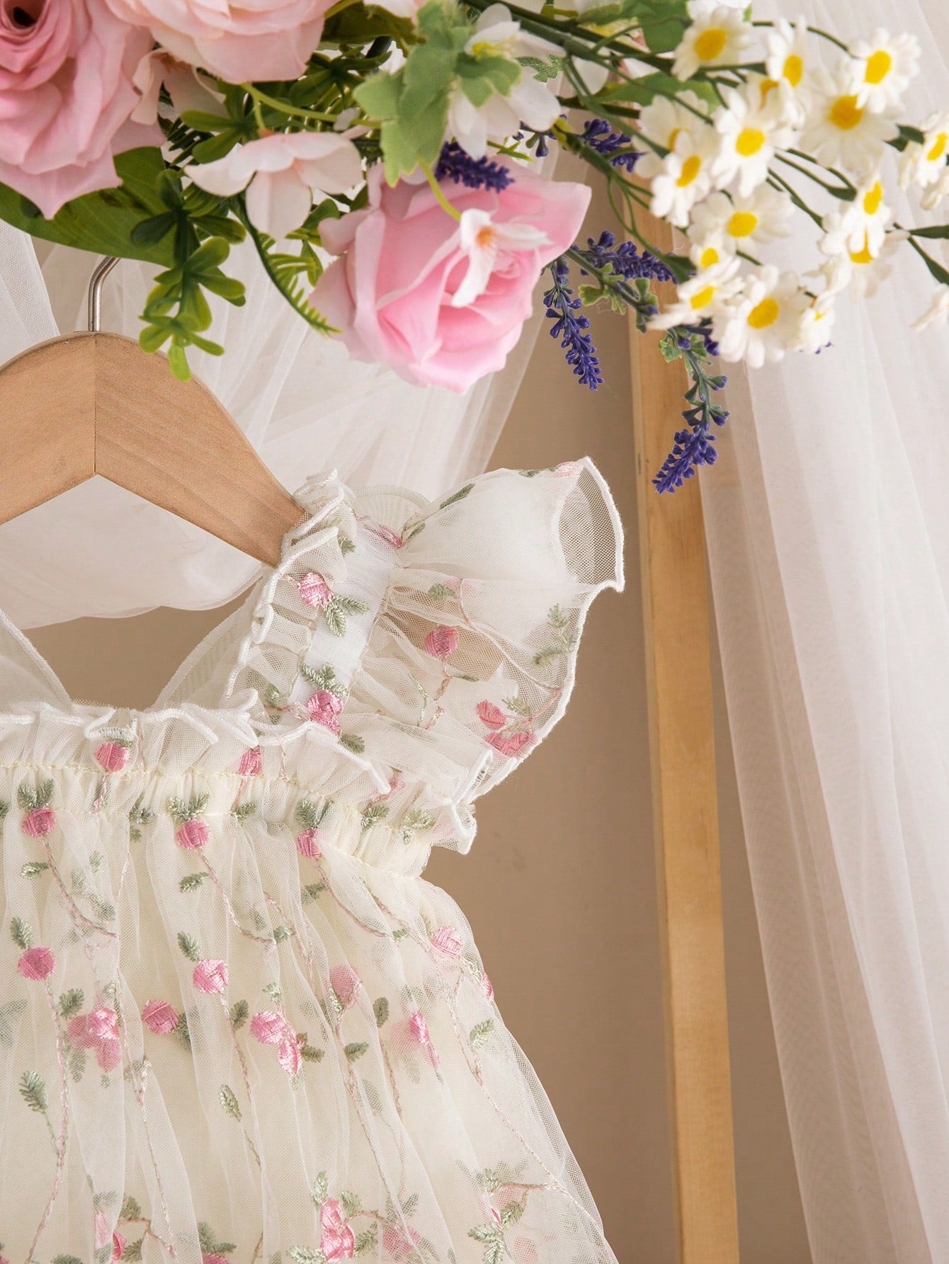Baby Girls Rose Embroidered Tulle Butterfly Dress - Ivory | 21 Cent...