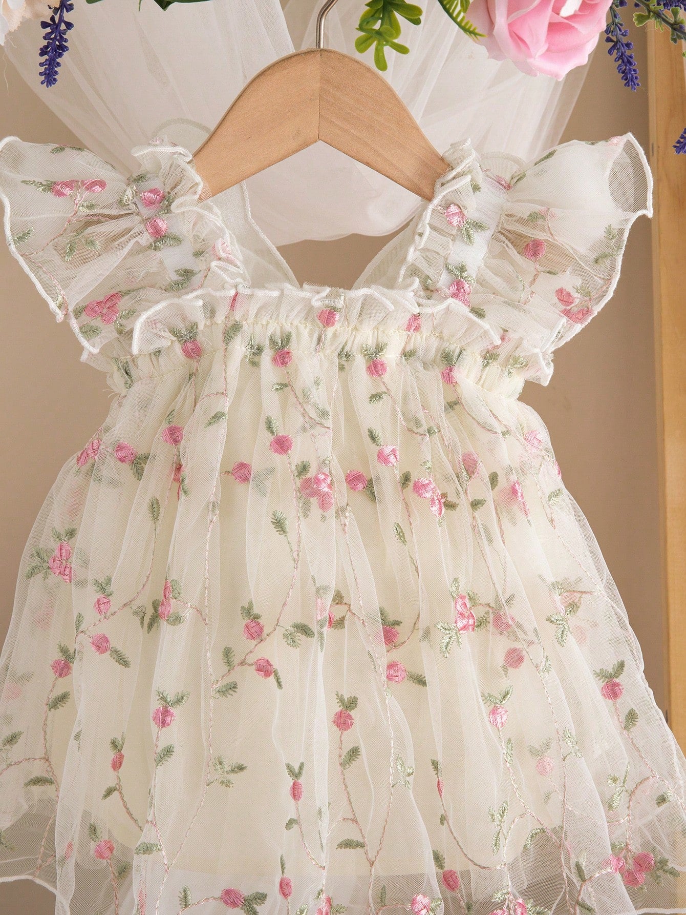 Baby Girls Rose Embroidered Tulle Butterfly Dress - Ivory | 21 Cent...
