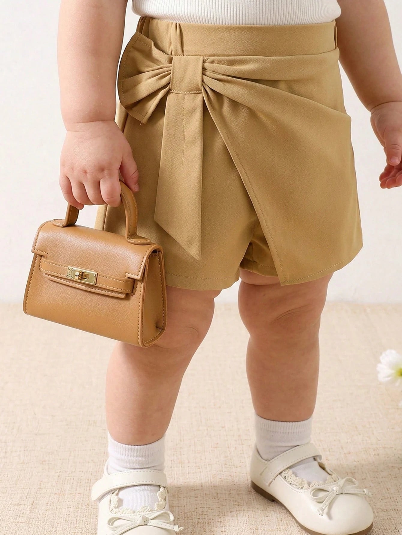 Girls Bow-Detail Wrap Skort - Buff | 21 Century Kids