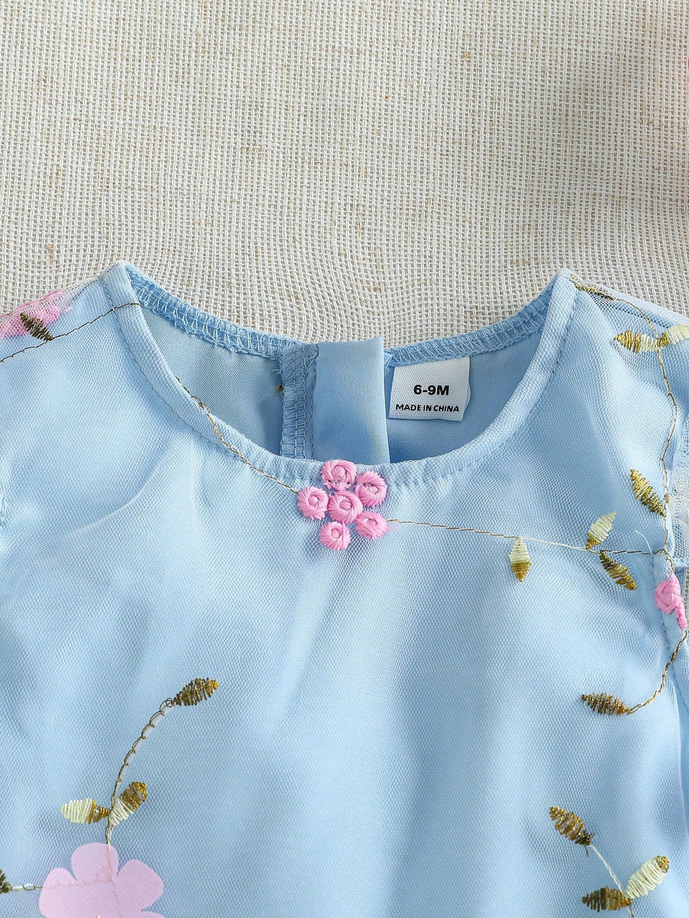 Girls Floral Embroidered Mesh Flutter Sleeve Dress - Powder Blue | ...