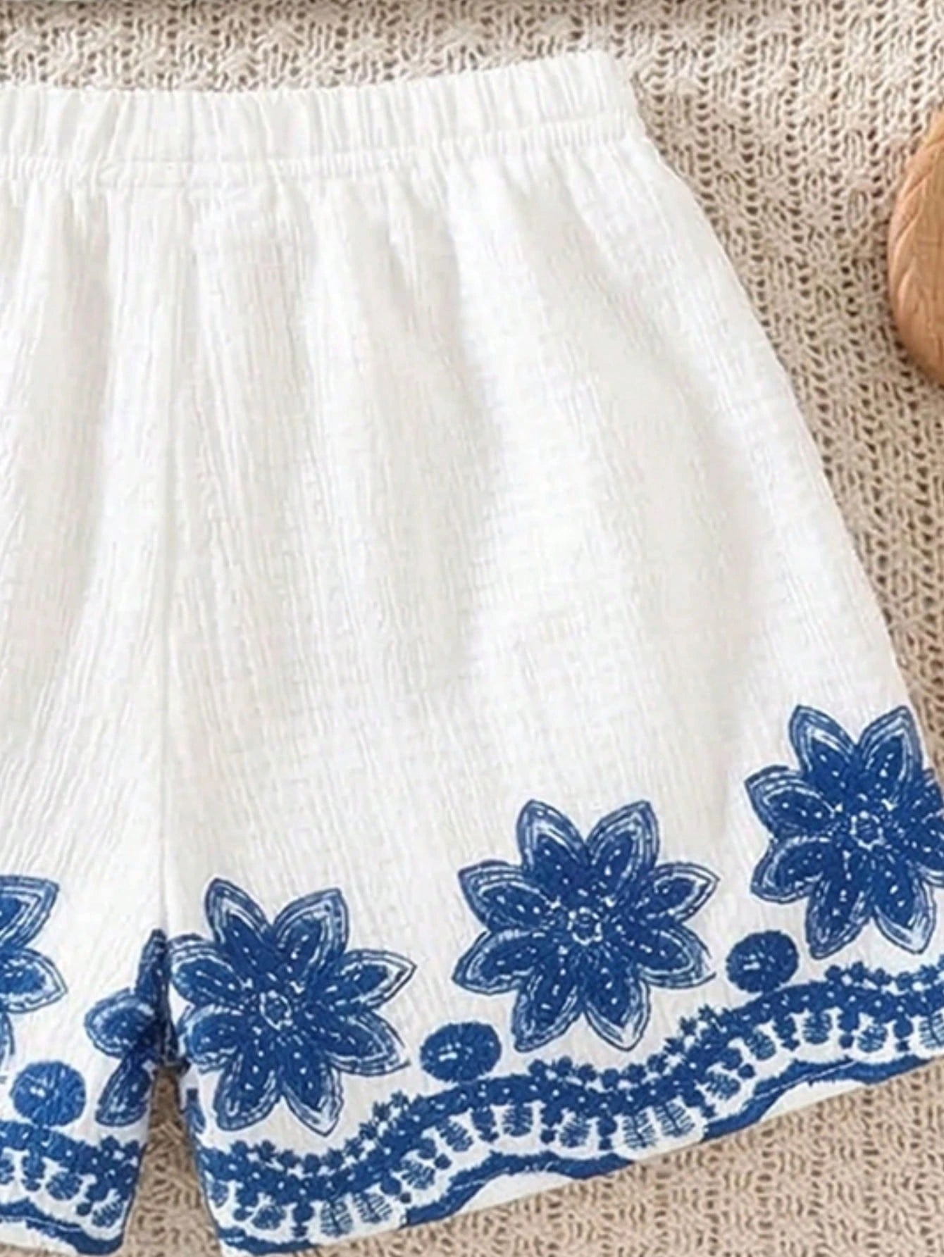 Little Girls Floral Embroidered Ruffle Linen Co-ord - Ivory