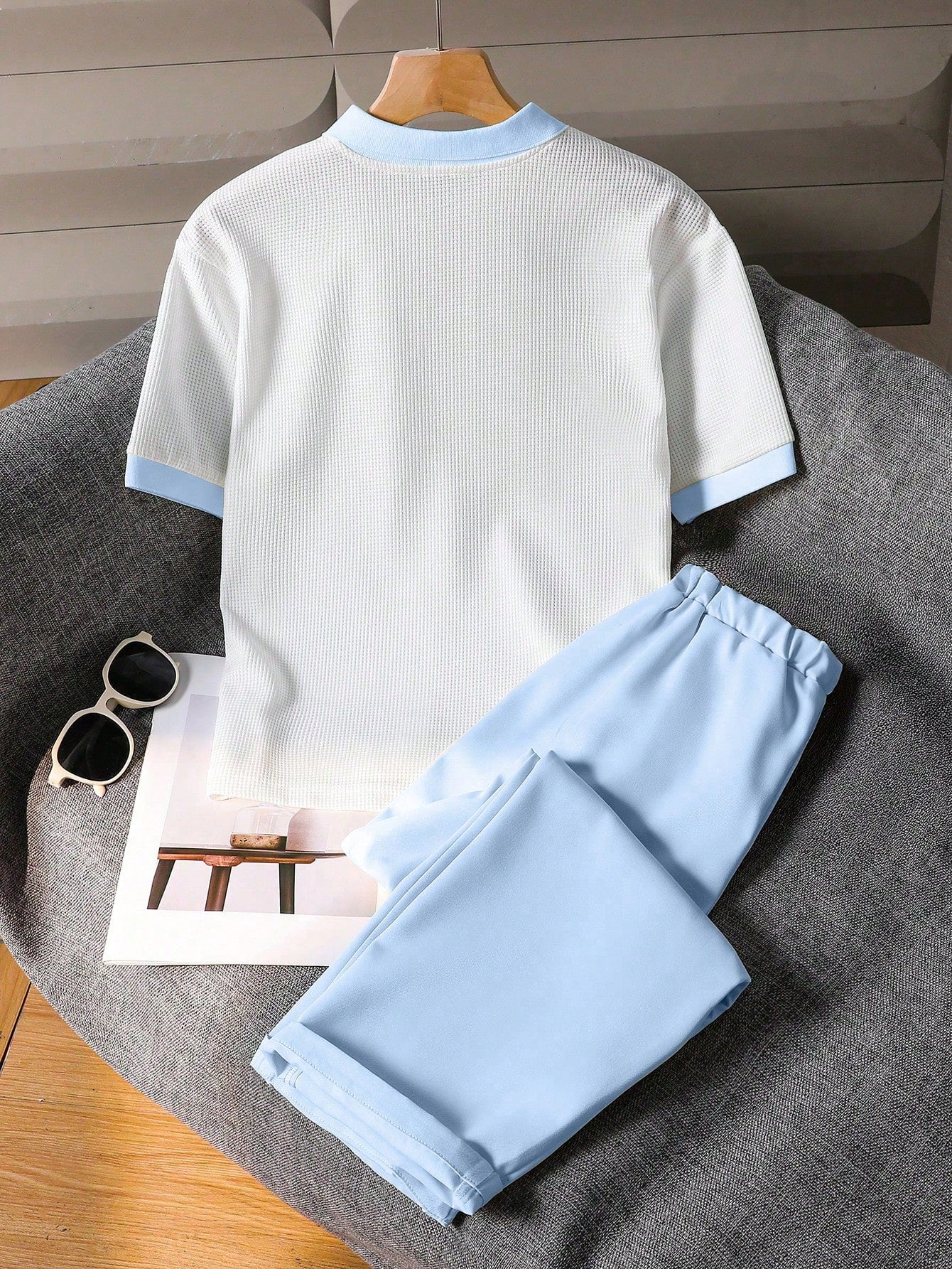 2pcs Boys Waffle Polo Shirt & Tailored Trousers Set - Ivory | 21 Ce...